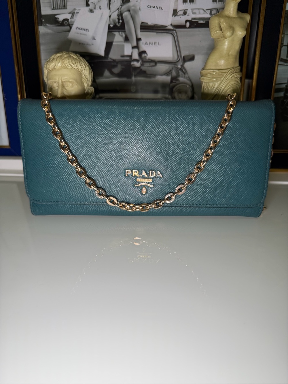 Authentic Prada Saffiano Leather wallet with free chain & COA ❤️ - Picture 3 of 15